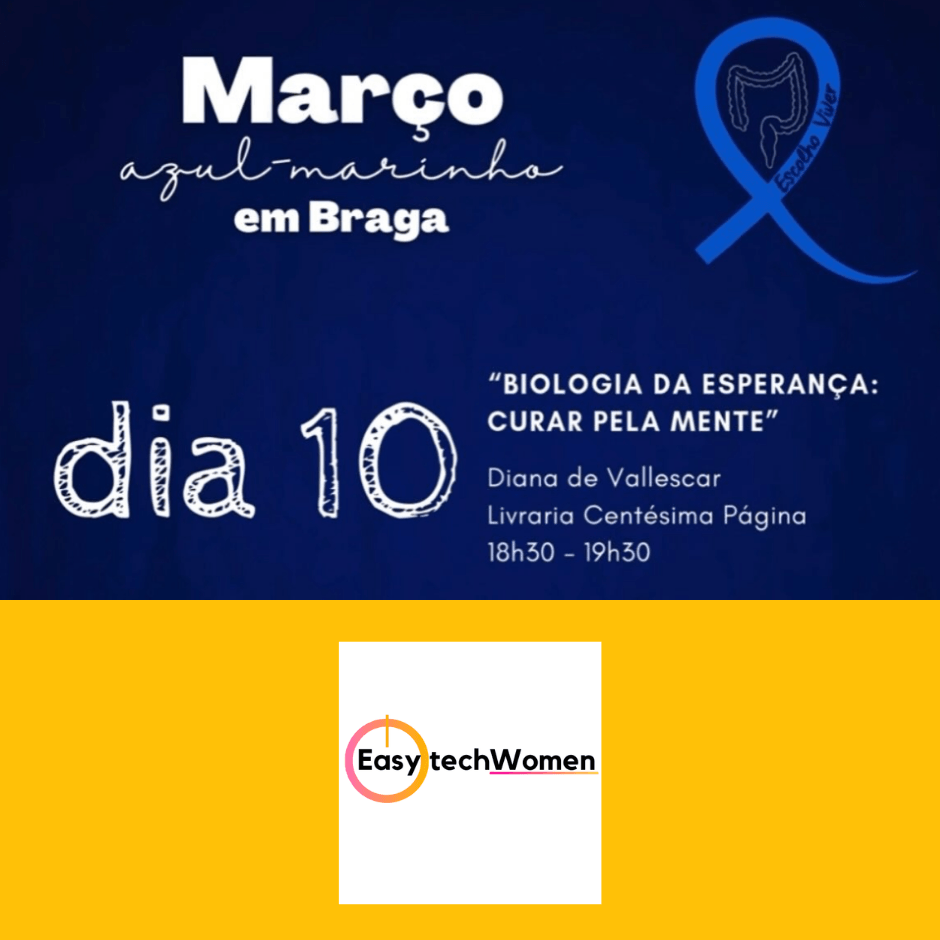 Cartaz do ciclo “Março Azul-Marinho” sobre prevenção do cancro colorretal, em Braga, incluindo a palestra “Biologia da Esperança: cura pela mente”. Anuncio de FB,